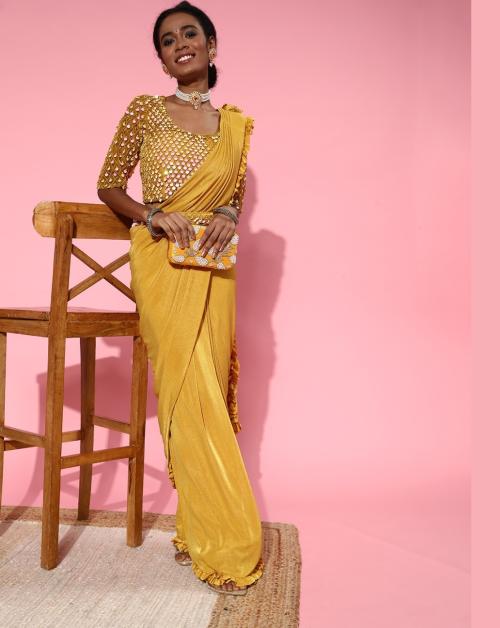 Chhabra 555 Pre-Draped Ready to Wear Ruffled Belted Saree with Sequin Embellishments