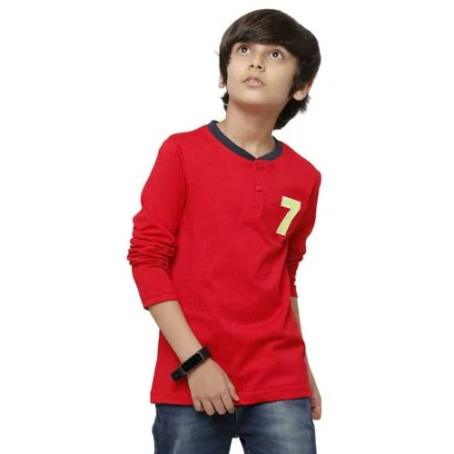 PIPIN Boys Raising Red Solid Cotton T-Shirt - 11-12 Years