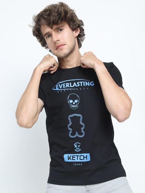 Ketch Men Black Half Sleeve Slim Fit Casual T-Shirt