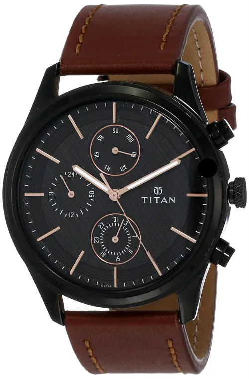 Titan Analog Dial Black Band Brown Neo Iv Watch-Nl1805Nl01 For Men