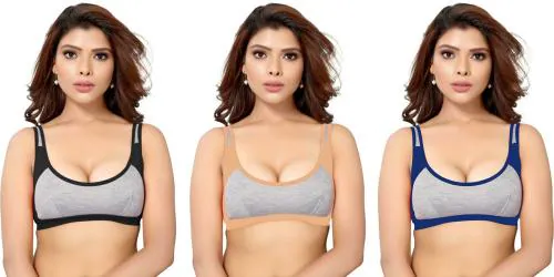 LORLIVA Women Multicolor Cotton Blend Pack of 3 Non-Padded Bra (32A)