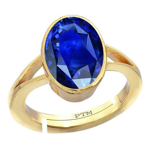 Ptm Blue Sapphire 9.5 Carat Natural Gemstone Panchdhatu Gold Plated Adjustable Ring