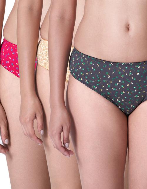 Blossom Women's Zig zag panty- hipster panty is designed with a mid-rise waist, unique scalloped-shaped inner elastic, pure cotton fabric_Zigzag Panty_Assorted_L_Pack of 3