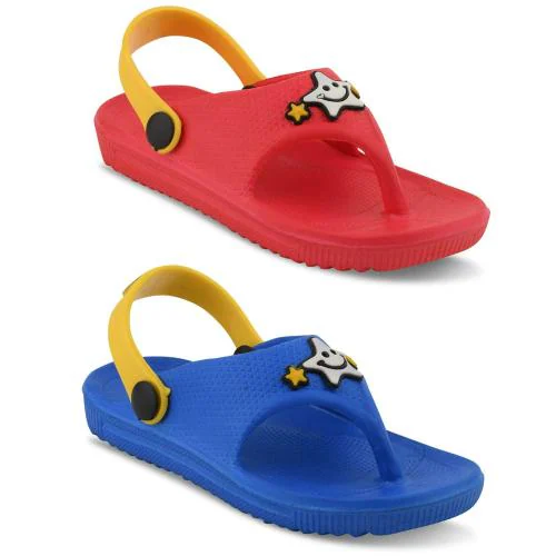 SMARTOTS Dailywear Casual Slipon Slippers/Clogs/Flip Flops with Back Strap for Kids-Combo blue & red(Pack of 2 Pairs)