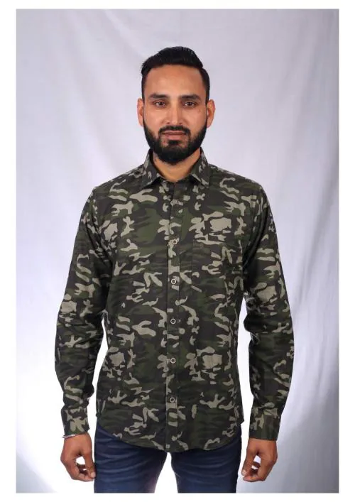 Buy blue collars Men Slim Fit Military Camouflage Casual Shirt Online