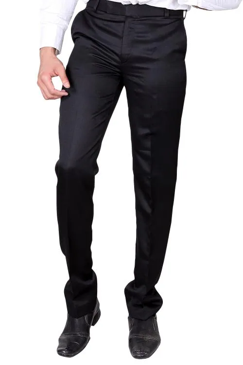 VILLAIN Men's Formal Trousers - Slim Fit Formal Pants - Black
