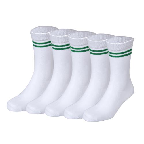 Bizala White Color with Parrot Green Stripes Calf Length Cotton School Socks for Boys & Girls (Pack of 5 Pairs) 16-17Y