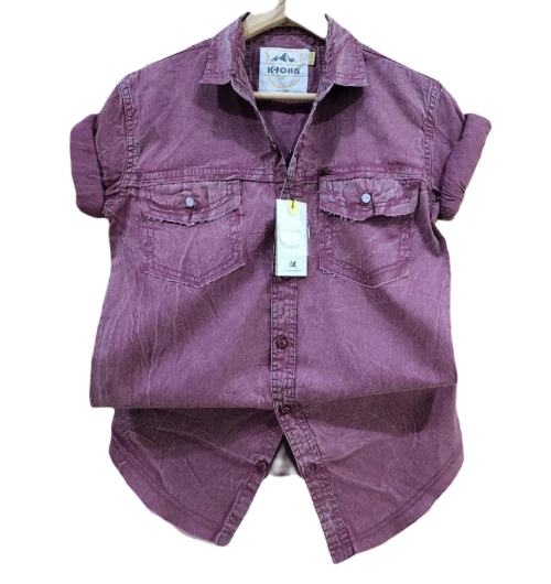 K-JOHN Men's Twill Sulfur Solid Slim Regular Casual Denim Shirt