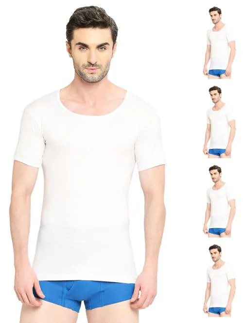 VIP Supreme Men's Round Neck Half Sleeve 100% Cotton White Vest | Moisture Absorbent Inner wear for Men - Pack of 5