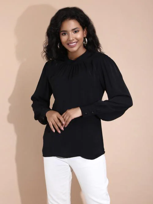 ROSWINE Black Satin Top | Satin Fabric | Trendy Design Top For Women | Party Wear Top For Girls | Casual Top -S