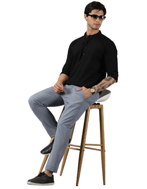 18 Edition Swag Rider Men Regular Fit Solid Cotton Pant Trouser Sea Green 30