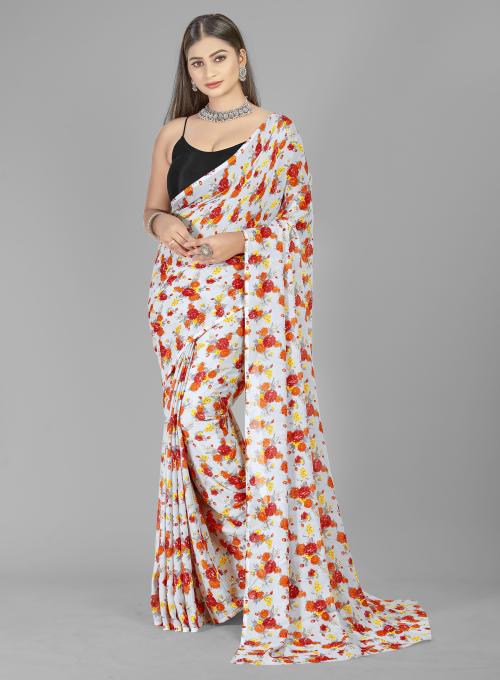 Anand Women Grey Self Design Pattern Georgette Single Saree Without Blouse