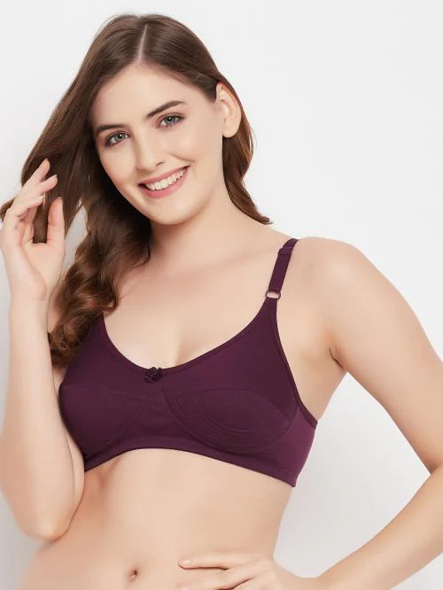 Clovia Non-Padded Non-Wired Full Cup Bra in Wine Colour - Cotton Rich