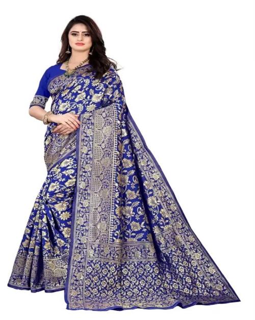 ARYANARI Woven Banarasi Jacquard Saree / Printed Saree for Women / Banarasi Saree for Women / Jacquard Saree for Women ( ROYAL BLUE )
