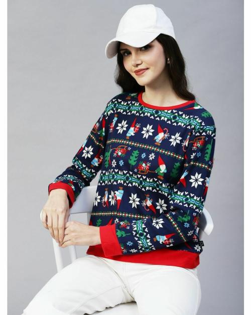 Rigo Women Christmas Print Round Neck Top