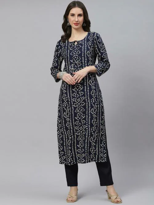 Piroh Womens Bandhani Print Straight Kurta (Ink Blue) | kurta| kurta women| kurta for women| kurtas