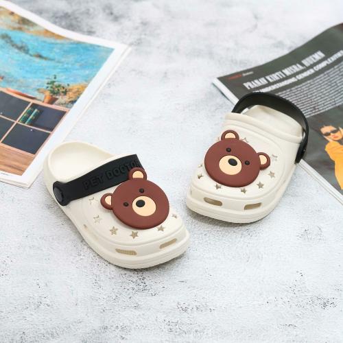 Yellow Bee Bear Detailed Clogs for Boys- Beige