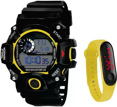Blutech Digital Black Dial Yellow Strap Watch For Boys (Pack Of 2)