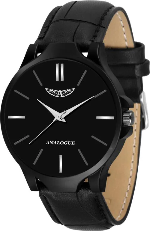 Analogue Analog Black Dial Black Strap Watch For Boys (Anlg-428)
