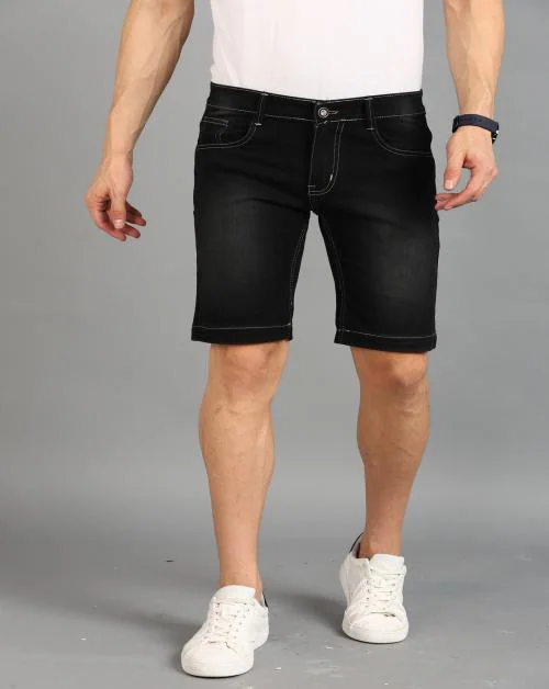 Dakwins Men Solid Denim Black Shorts(DKW-MS-BK)