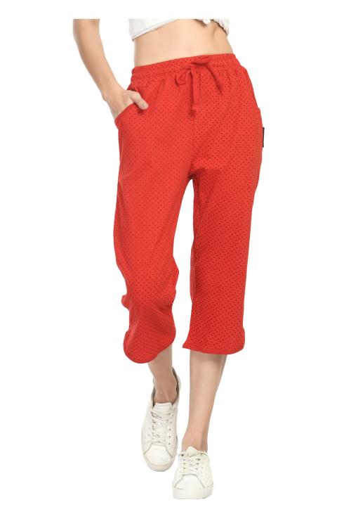 IndiWeaves Womens Relaxed Fit Cotton 3/4th Capri Pants (Pack of 1) Red