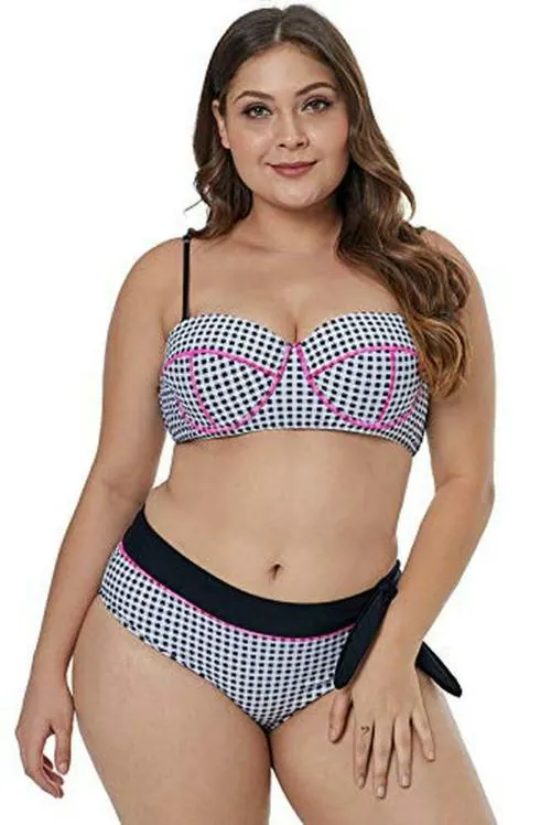Plus Curvves Contrast Piping Printed Pattern Plus Size Bikini Swimwear - 4XL Multicolour