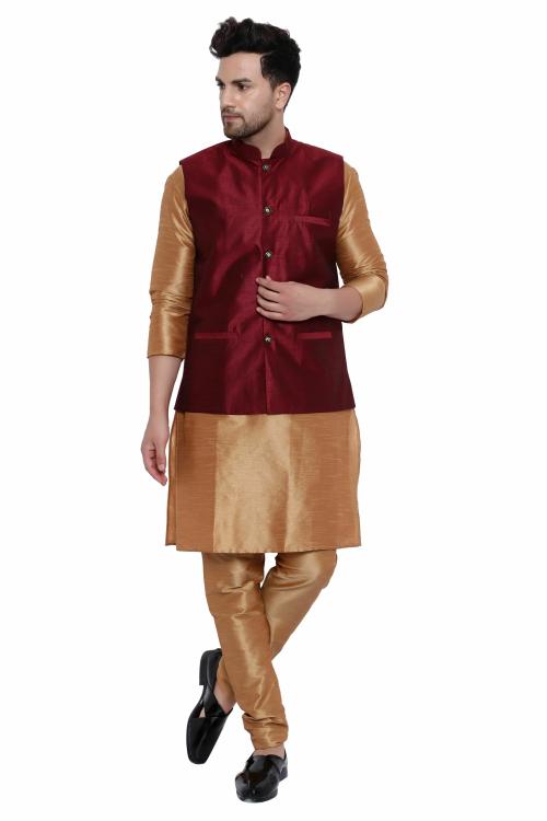 RYLEN Men's Silk Kurta Pajama With Modi Jacket, nehru Jacket With Kurta Pajama, Wedding Dress For Men, Indian Waistcoat For Men