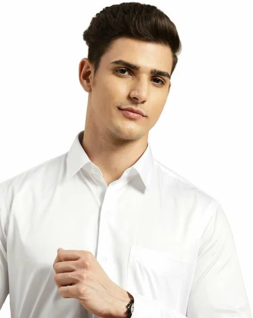 JSPARK Premium Cotton Plain White Shirt For Men