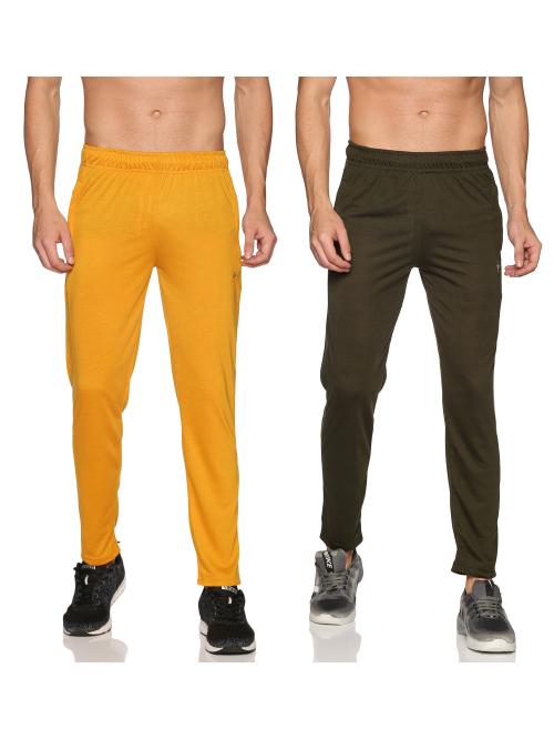 YHA Mens Mustard Olive Solid Track Pants (Pack of 2)