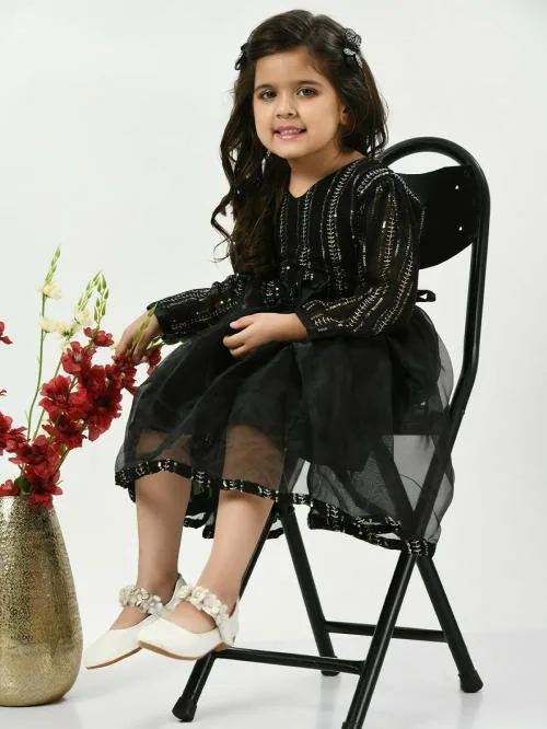 Bella Moda Girls Solid Full Sleeve Party Wear Dress