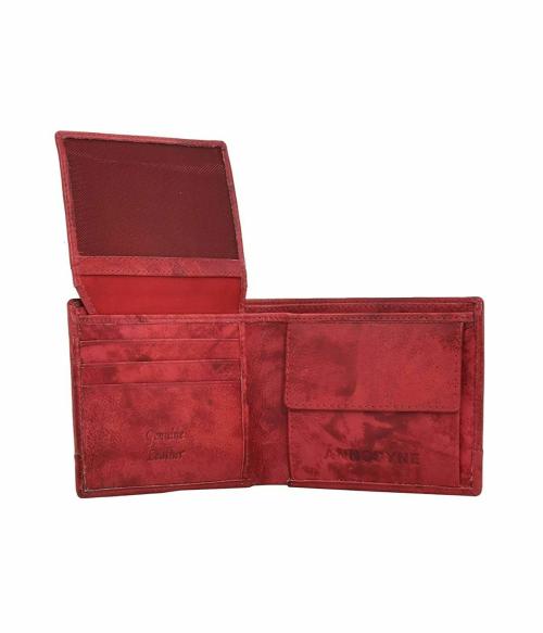 ANNODYNE Nappa Leather Designer Bi-Fold Wallet for Men (Red)