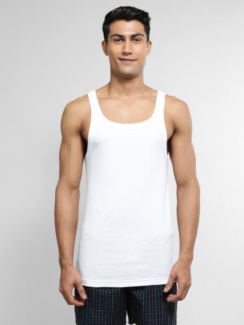 Jockey US26 Men's White Solid Cotton Sleeveless Vest