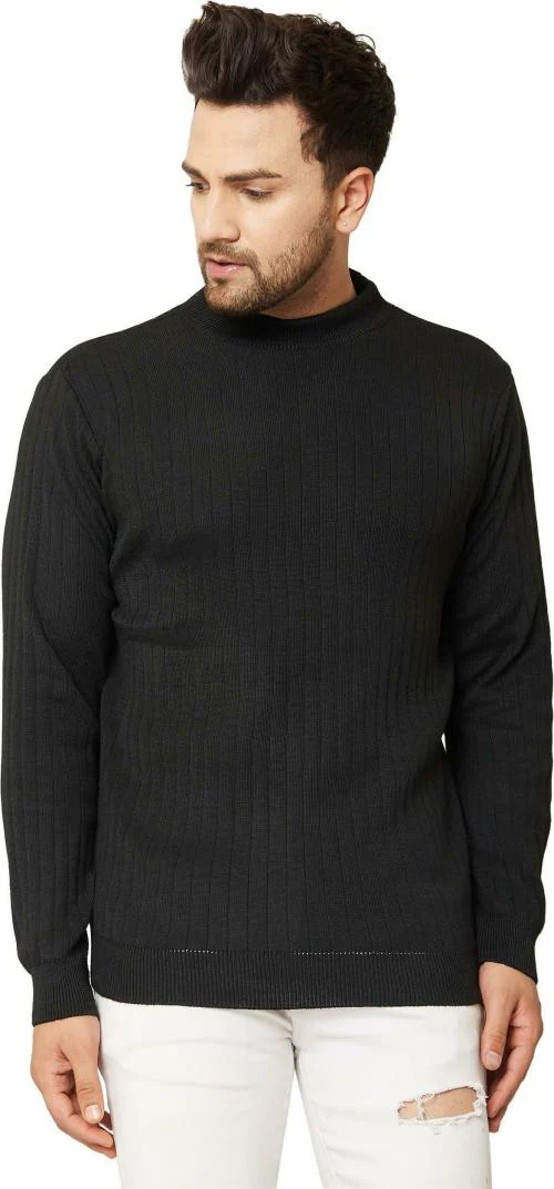 KVETOO Solid High Neck Casual Men Black Sweater