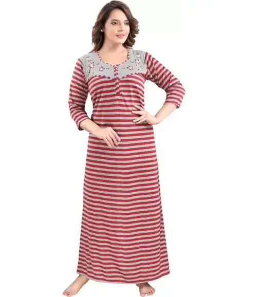 SKMODEL STYLISH Premium Quality Full Length Woolen Nighty For Women | Winter Nighty For Women | Sleepwear Nighty Sexy Night Dress set | Sexy Nighty | Maxi for Women - (Red) Free Size