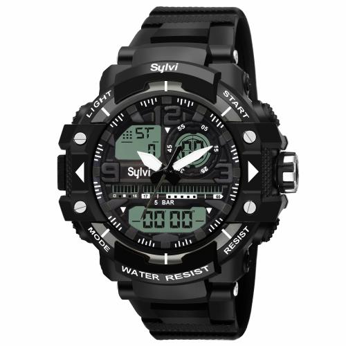 Sylvi Black Dial Black Leather Analogue-Digital Stylish Professional Wrist Watch for Men -1606BLK