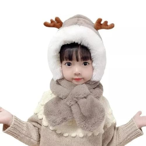 Tricky Shopper Kids (3-6 Year) Winter Warm Children Hat Plus Fleece Kids Caps Cartoon Elk Hat for Girls I Boys Warm Cap with Scarf (Beige Color)
