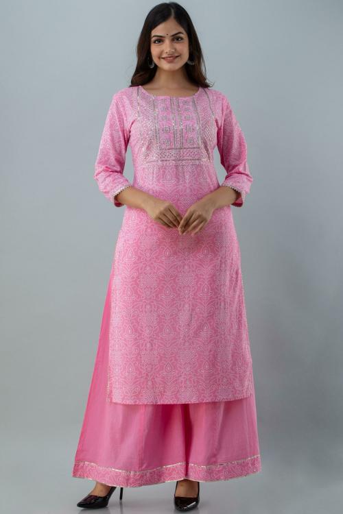Gulmohar Jaipur Women Pink Embellished Pure Cotton Kurta Suit Set