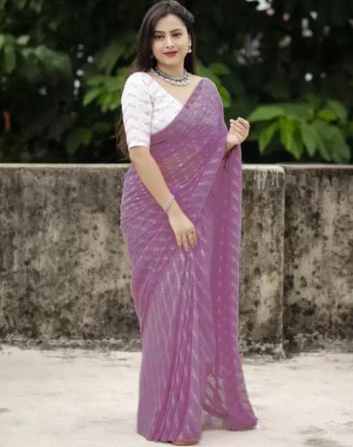 Siril Georgette Silver & Pink Color Saree with Blouse piece