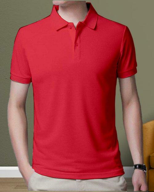 Topluck Red Men Solid Cotton Blend Polo T-shirt
