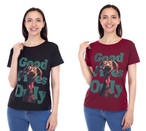 LIANIA Printed Regular Fit Round Neck T-Shirts Combo for Woman