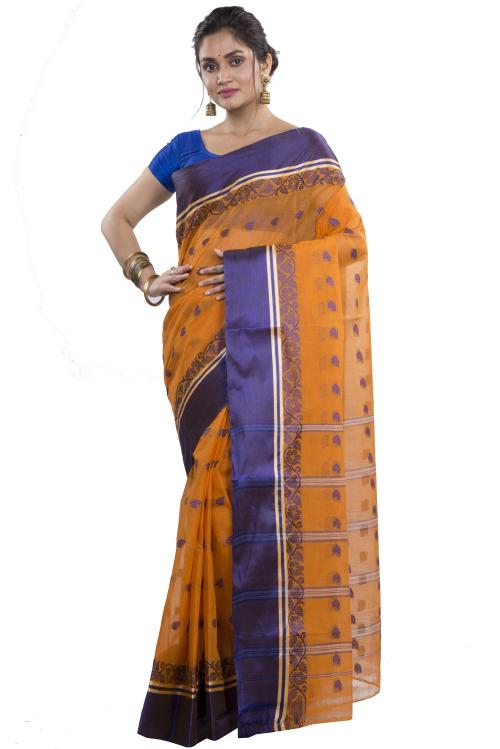 Buy DipDiya Women Pure Cotton Sukla Velvet Designing Bengali Woven Tant