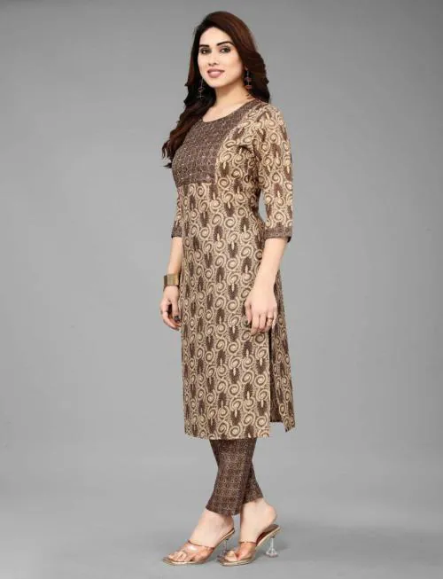 VNEED Printed Cotton Straight Kurtis for Women - Printed Stitched Fancy Kurti for Girls, Regular, Office, College Wear Classy Indian Ethnic Kurta for Ladies (Kurti & Pant set of 1)