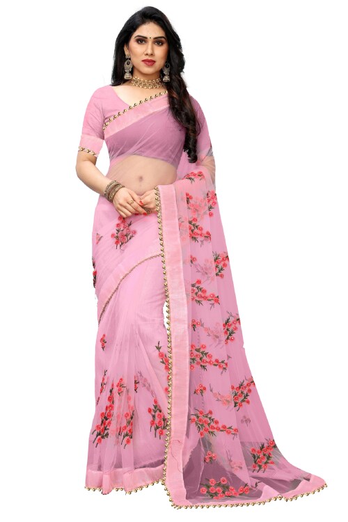 Patlani Style Heavy Net Fabric With Resham Embroidery Work Party Wear Wedding Saree,Bpink