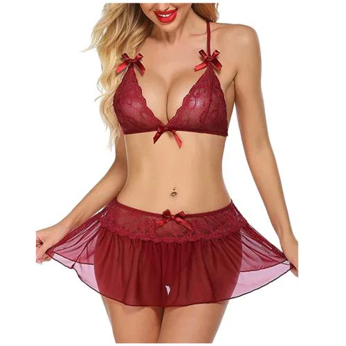 KLOVVY Lingerie Night Dress/Women Lingerie Dress/ Wedding Night Lingerie Dress In Maroon Color