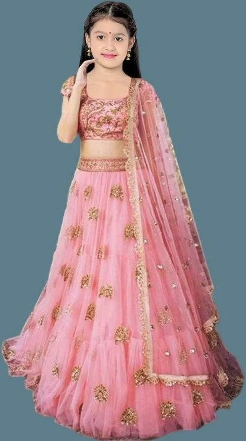 FULPARI Girls Lehenga Choli Ethnic Wear Embroidered Lehenga Choli and Dupatta Set ( Pink )