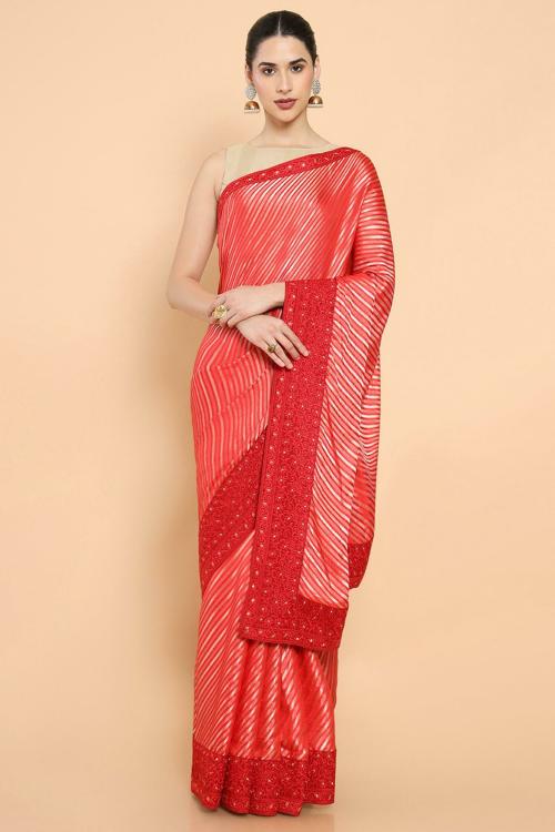 SOCH Women Red Stripes Single Saree (Free Size)