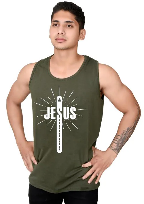 THALASI Mens Sando Stylish Printed Baniyan,ganji- mens sando for gym(Olive Sando, X-Large)