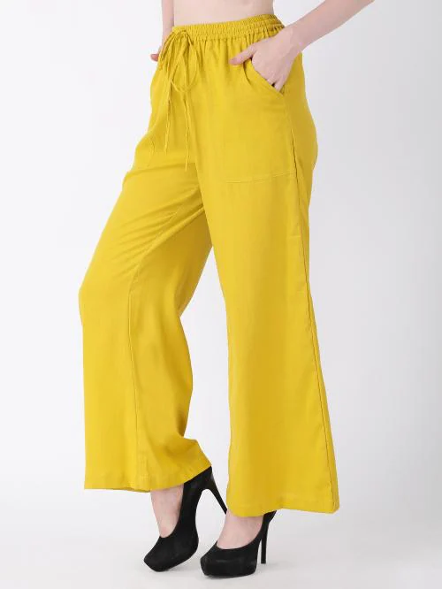 For U Stylish Full Length Palazzo Pants For Women Waist Tie Trouser Pant With Pockets Women Trousers | Formal Pants For Women | Plazo Pant | Party Wear Pants (Mustard) (S)