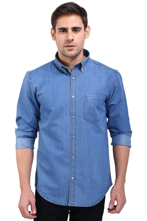 FLAGS Mens Light Blue Solid Cotton Regular Fit Casual Shirt