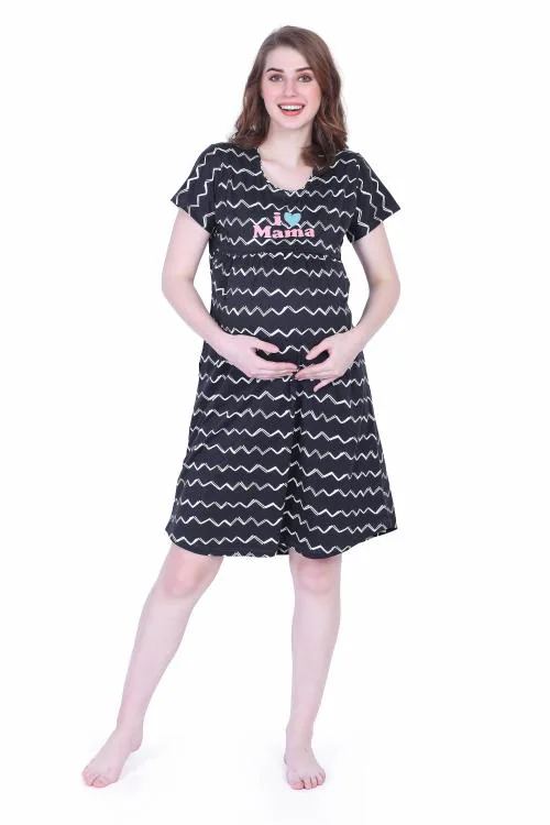 NIGHT VIEW Women's Cotton All Over Print Knee Length Maternity Nighty